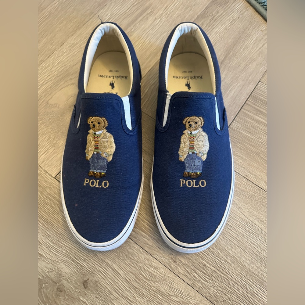Ralph Lauren Navy Slip-On Shoes with Bear Motif